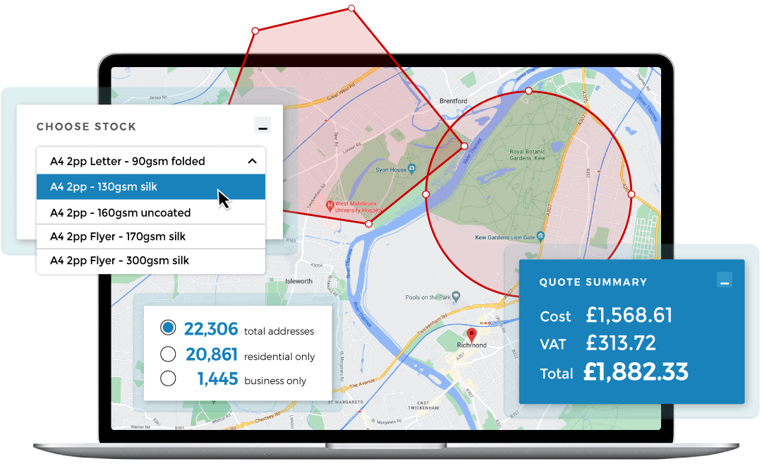 Real time localised communications mapping and quotes